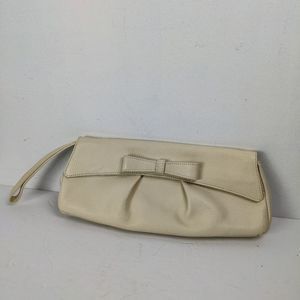 Claudia Firenze Cream Leather Bow Clutch